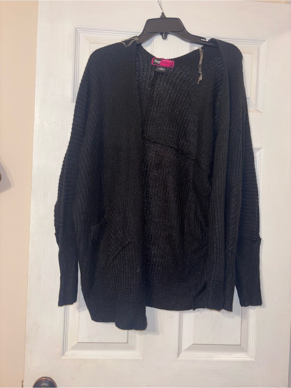 Say What? Black Open-Front Knit Cardigan